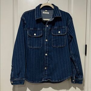 Warp + Weft Blue Striped Denim Shirt Jean Jacket